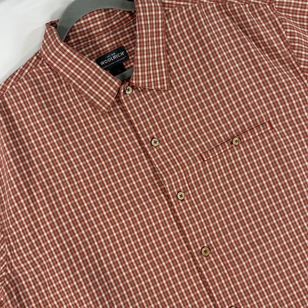 Woolrich Mens 2XL Red Plaid Short Sleeve Button Down Shirt Modal Blend 6104